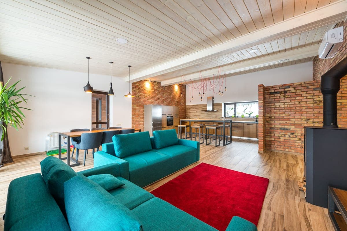 A large open-plan modern apartment interior